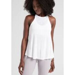 ATHLETA Breezy High Neck Tank Top White Size XS Activewear Casual Hi-Low Hem EUC